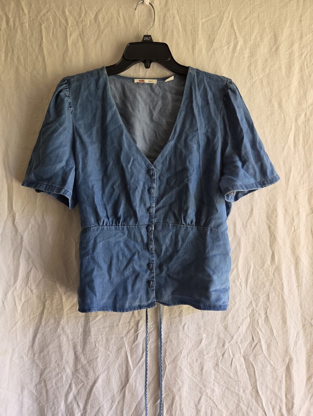 Levi's Babydoll Blouse Womens XL Blue Romantic Corset Coquette Chambray Whimsy